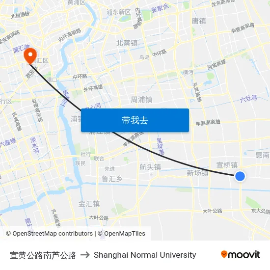 宣黄公路南芦公路 to Shanghai Normal University map