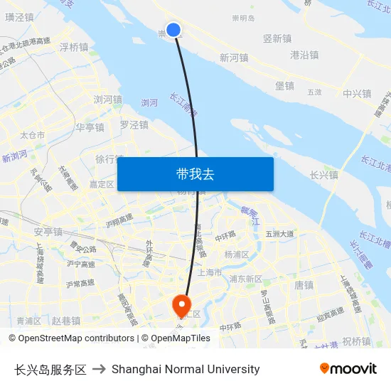 长兴岛服务区 to Shanghai Normal University map