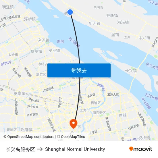 长兴岛服务区 to Shanghai Normal University map