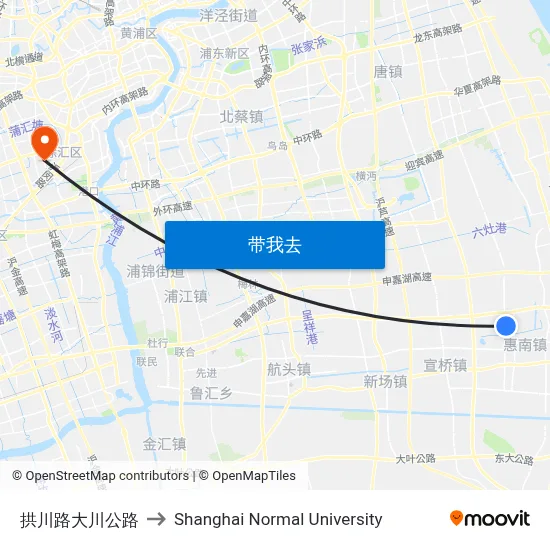 拱川路大川公路 to Shanghai Normal University map