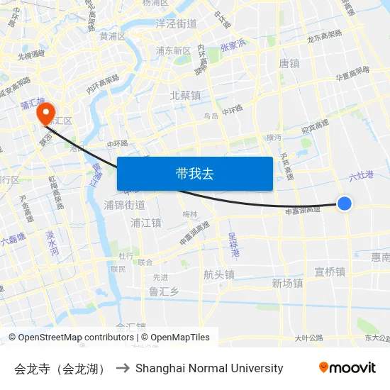 会龙寺（会龙湖） to Shanghai Normal University map