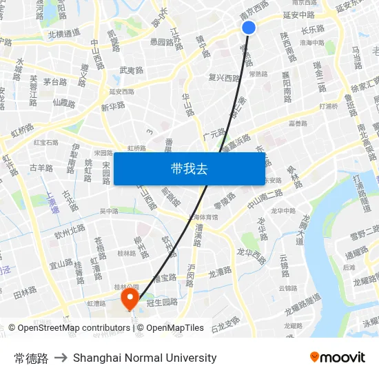 常德路 to Shanghai Normal University map