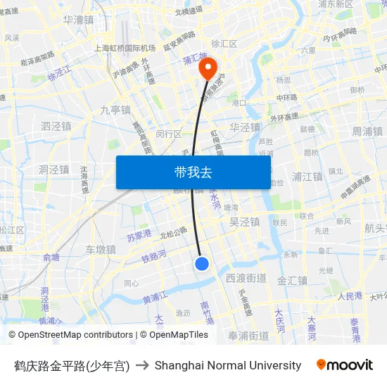 鹤庆路金平路(少年宫) to Shanghai Normal University map