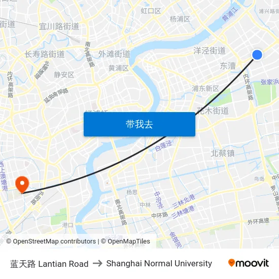 蓝天路 Lantian Road to Shanghai Normal University map