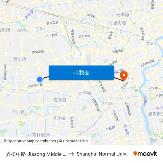 嘉松中路 Jiasong Middle Road to Shanghai Normal University map
