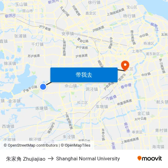 朱家角 Zhujiajiao to Shanghai Normal University map