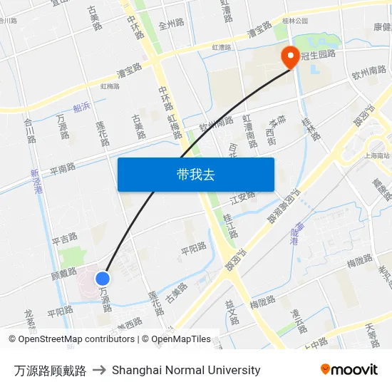 万源路顾戴路 to Shanghai Normal University map