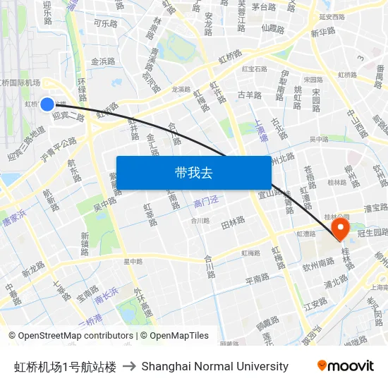 虹桥机场1号航站楼 to Shanghai Normal University map