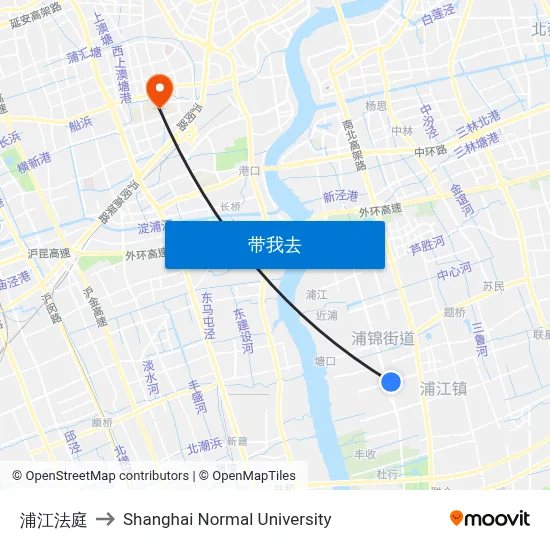 浦江法庭 to Shanghai Normal University map