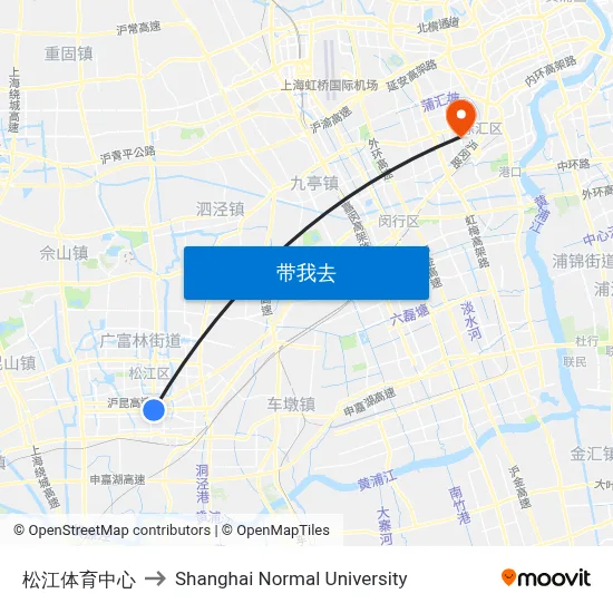 松江体育中心 to Shanghai Normal University map