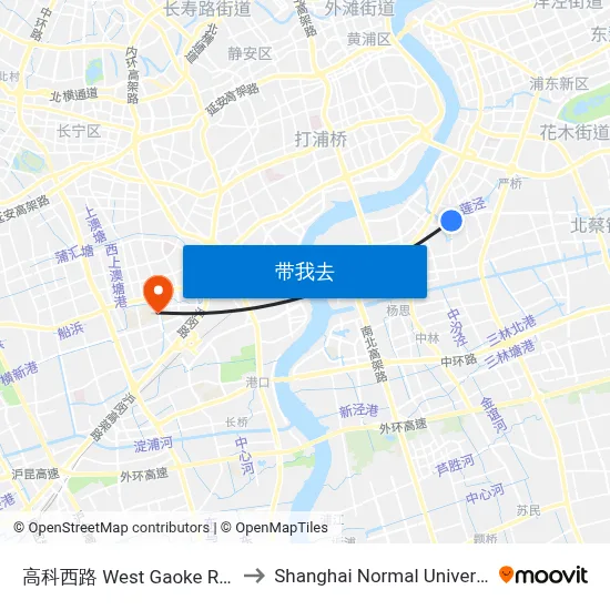高科西路 West Gaoke Road to Shanghai Normal University map