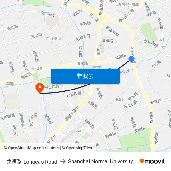 龙漕路 Longcao Road to Shanghai Normal University map