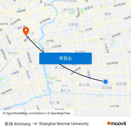 新场 Xinchang to Shanghai Normal University map