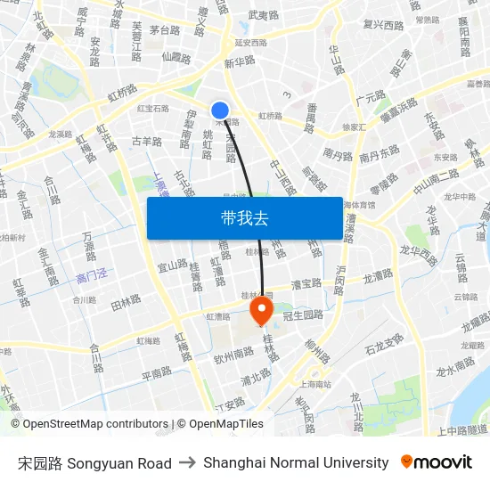 宋园路 Songyuan Road to Shanghai Normal University map