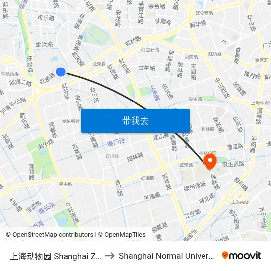 上海动物园 Shanghai Zoo to Shanghai Normal University map