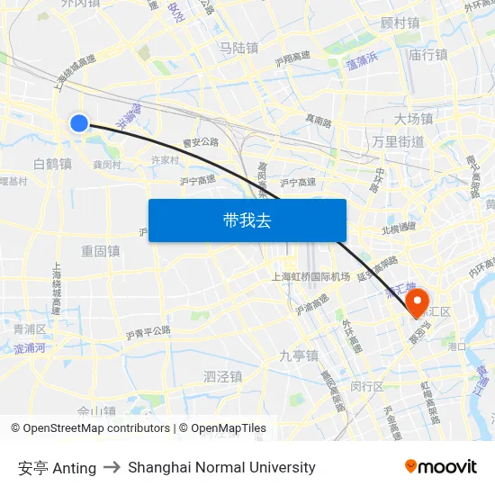 安亭 Anting to Shanghai Normal University map