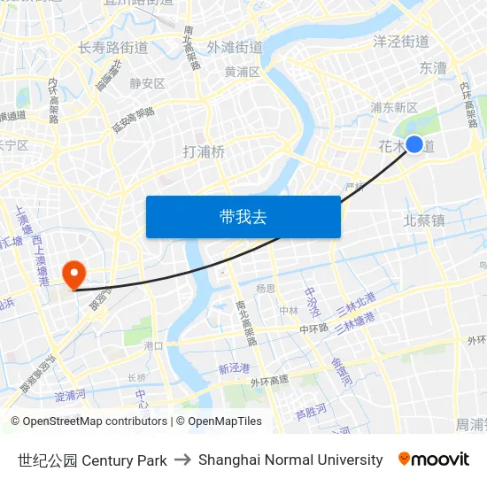 世纪公园 Century Park to Shanghai Normal University map