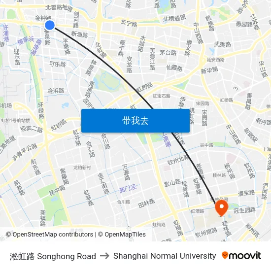 淞虹路 Songhong Road to Shanghai Normal University map