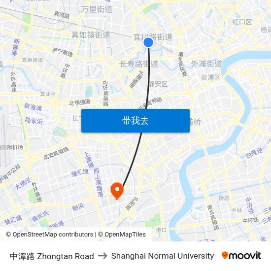 中潭路 Zhongtan Road to Shanghai Normal University map
