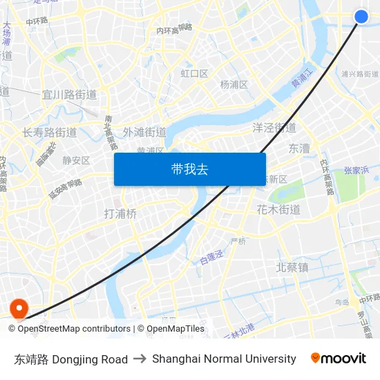 东靖路 Dongjing Road to Shanghai Normal University map