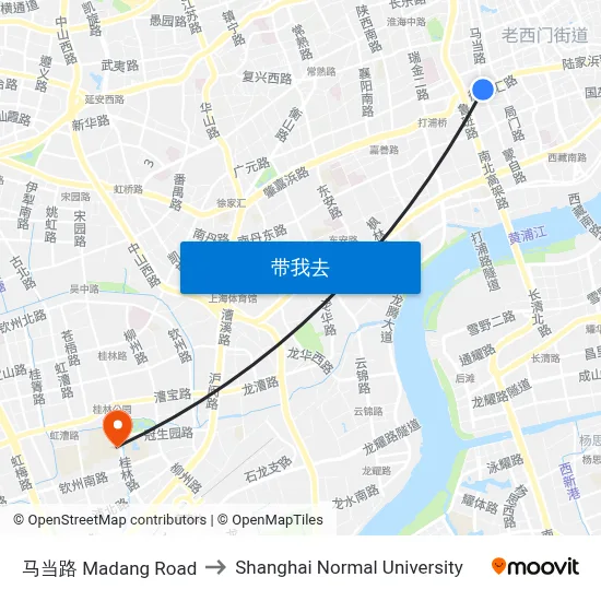 马当路 Madang Road to Shanghai Normal University map