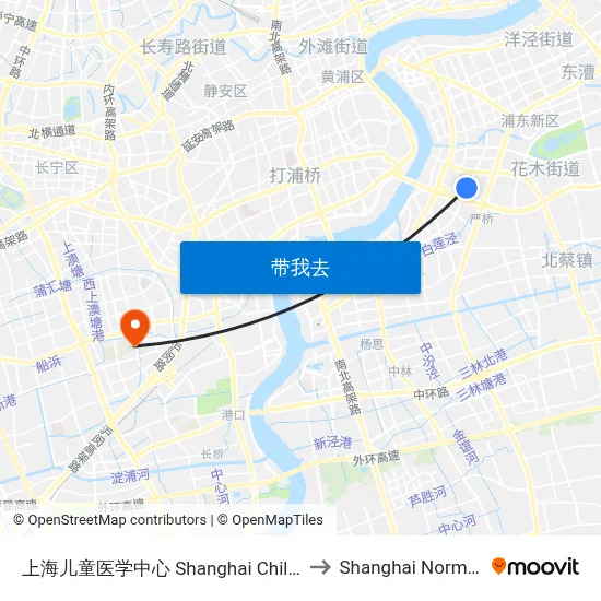 上海儿童医学中心 Shanghai Children's Medical Center to Shanghai Normal University map