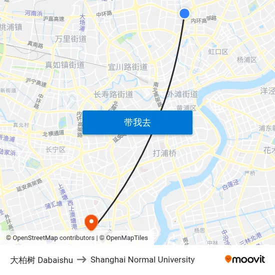 大柏树 Dabaishu to Shanghai Normal University map