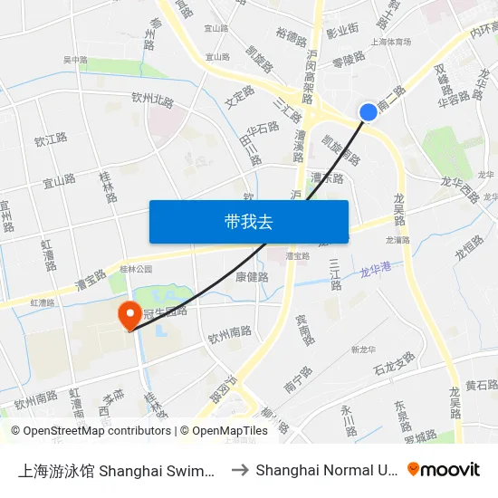 上海游泳馆 Shanghai Swimming Center to Shanghai Normal University map