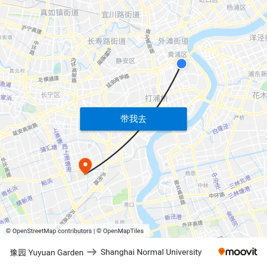 豫园 Yuyuan Garden to Shanghai Normal University map
