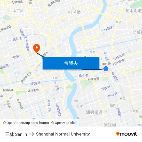 三林 Sanlin to Shanghai Normal University map