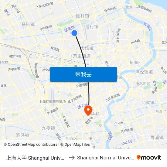 上海大学 Shanghai University to Shanghai Normal University map