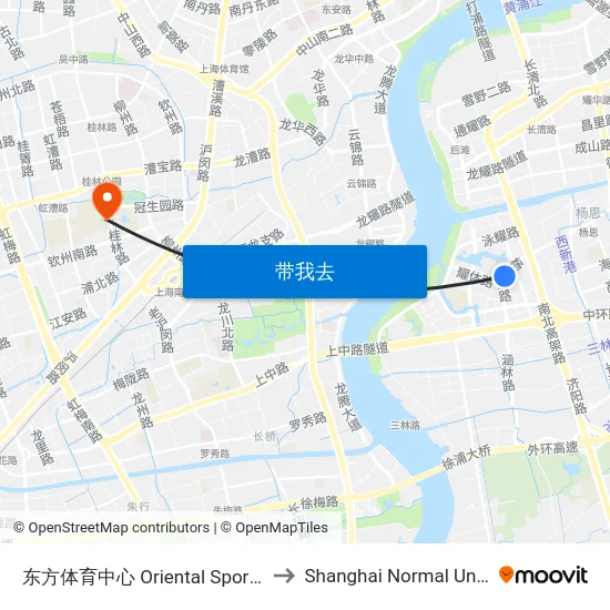 东方体育中心 Oriental Sports Center to Shanghai Normal University map