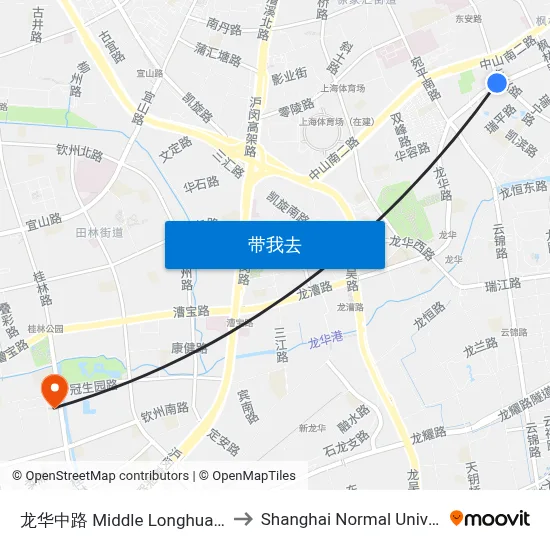 龙华中路 Middle Longhua Road to Shanghai Normal University map