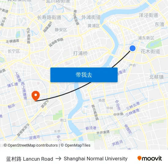 蓝村路 Lancun Road to Shanghai Normal University map