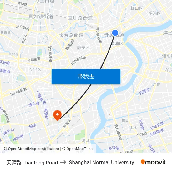 天潼路 Tiantong Road to Shanghai Normal University map