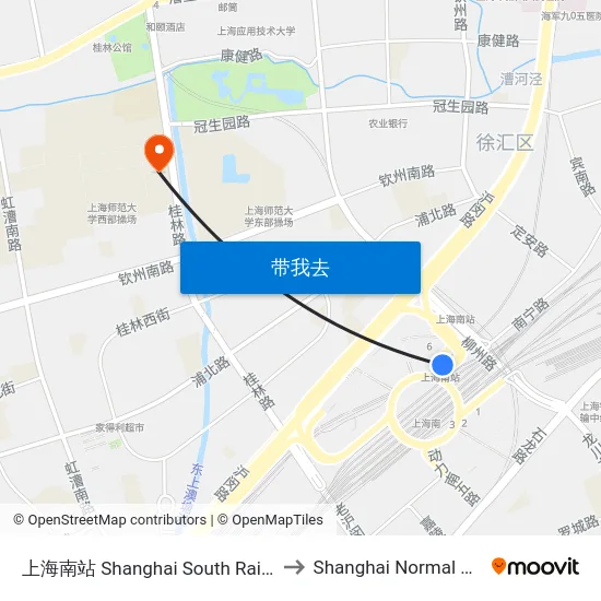 上海南站 Shanghai South Railway Station to Shanghai Normal University map