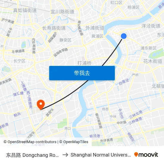 东昌路 Dongchang Road to Shanghai Normal University map
