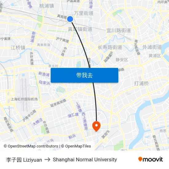 李子园 Liziyuan to Shanghai Normal University map
