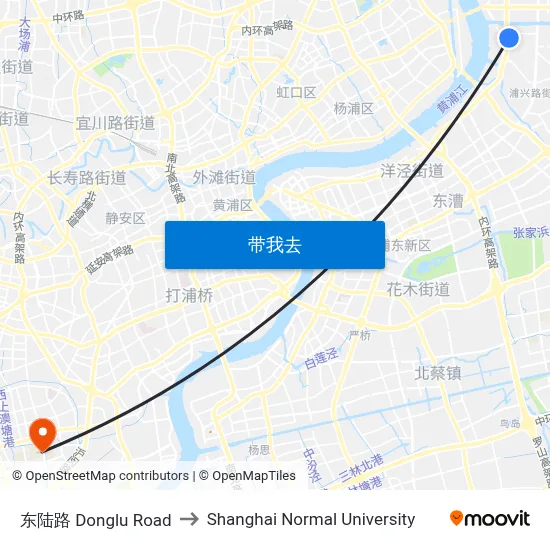 东陆路 Donglu Road to Shanghai Normal University map