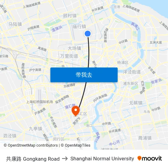 共康路 Gongkang Road to Shanghai Normal University map