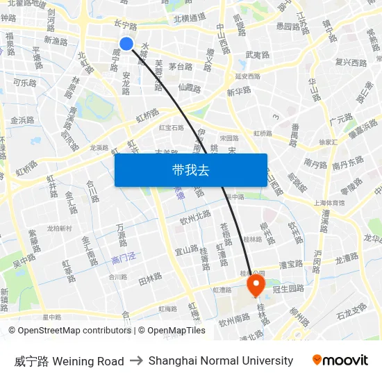 威宁路 Weining Road to Shanghai Normal University map