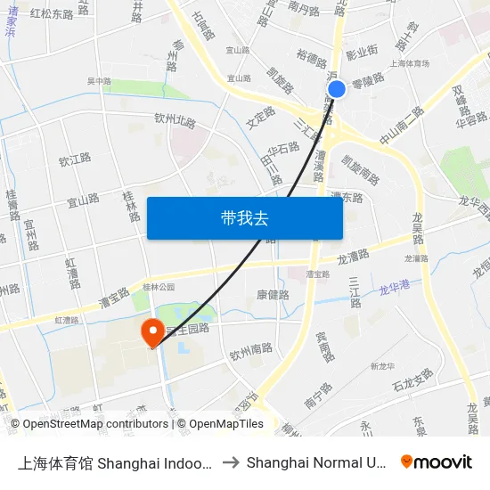 上海体育馆 Shanghai Indoor Stadium to Shanghai Normal University map