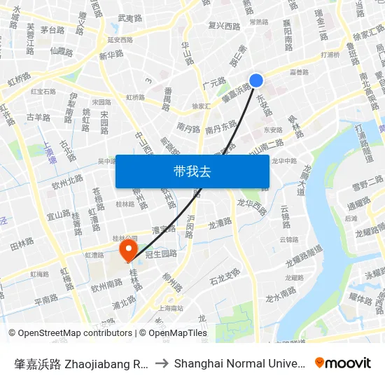 肇嘉浜路 Zhaojiabang Road to Shanghai Normal University map