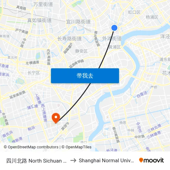 四川北路 North Sichuan Road to Shanghai Normal University map