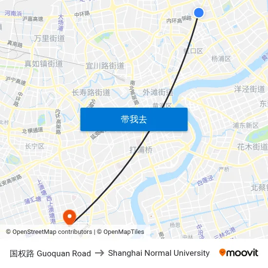 国权路 Guoquan Road to Shanghai Normal University map