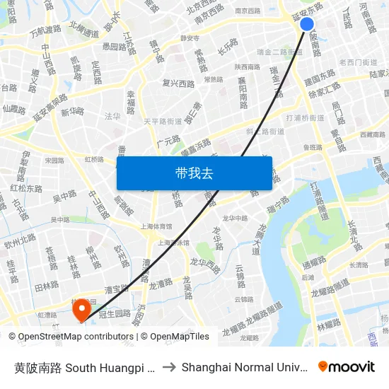黄陂南路 South Huangpi Road to Shanghai Normal University map
