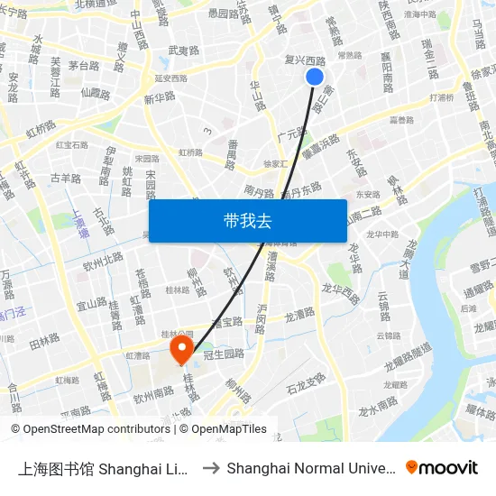 上海图书馆 Shanghai Library to Shanghai Normal University map