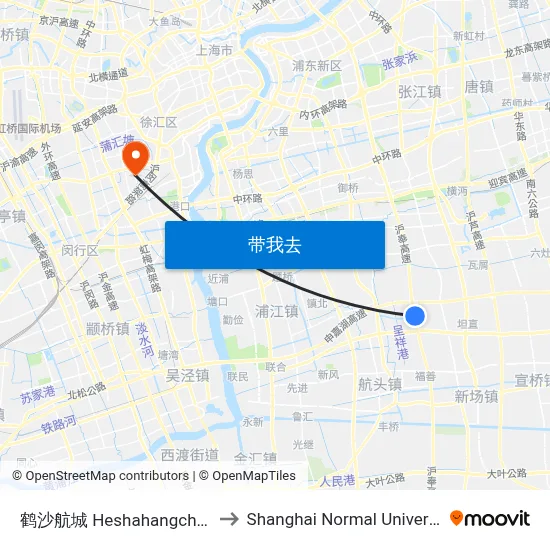鹤沙航城 Heshahangcheng to Shanghai Normal University map