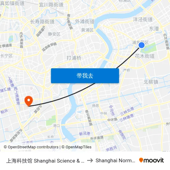 上海科技馆 Shanghai Science & Technology Museum to Shanghai Normal University map