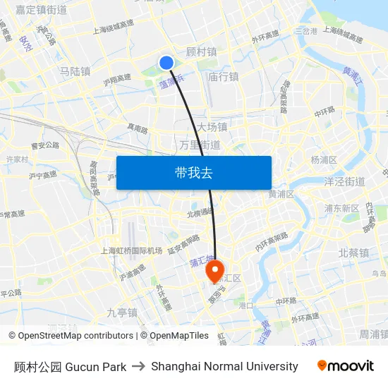 顾村公园 Gucun Park to Shanghai Normal University map